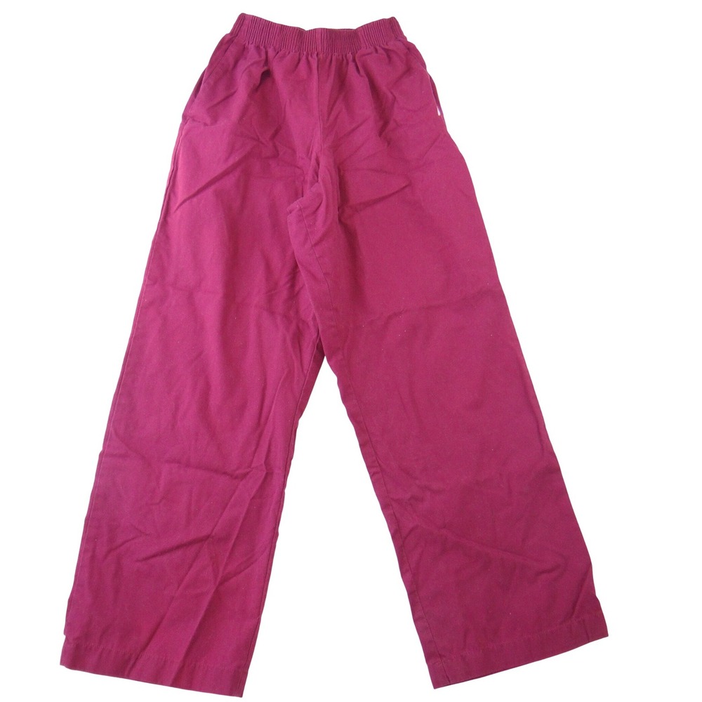 Womens Wide Leg Elastic Waist Scrub Pants Burgundy Wine Red Small